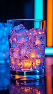Floating Ice Cubes in Blue Cocktail