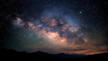 Naklejka premium Realistic Milky Way Galaxy Over Dark Horizon — Night Sky Photography 