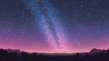 Fototapeta premium Milky Way Galaxy Vector Illustration — Starry Night Over Silhouette Horizon 
