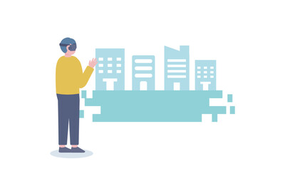 ARゴーグルを装着した人物と都市模型の拡張現実