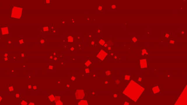 Flying cube animation many red cubes scattered against a matching deep red background dance and float creating a mesmerizing seamless loop.