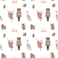 Nutcracker Ballet Winter Seamless Pattern