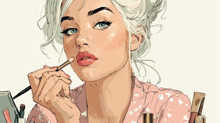 Luxury and Glamour illustration A woman getting her makeup done for a glamorous photoshoot woman lifestyle