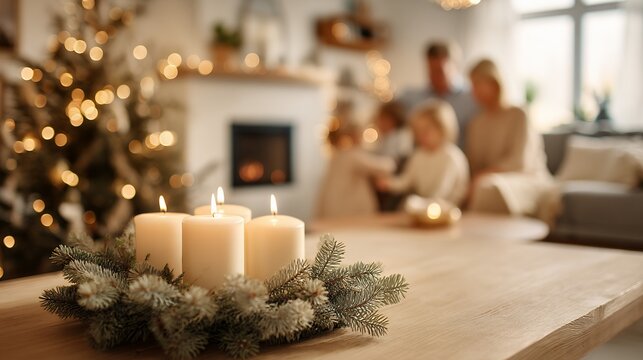 family celebrate christmas with candles