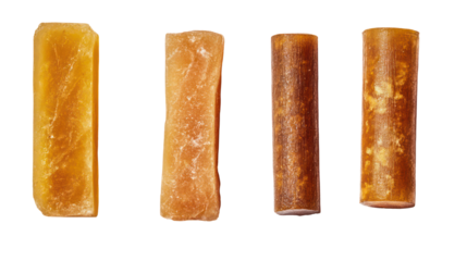 Sets of jaggery in rectangular cylindrical and triangular shapes on transparent background