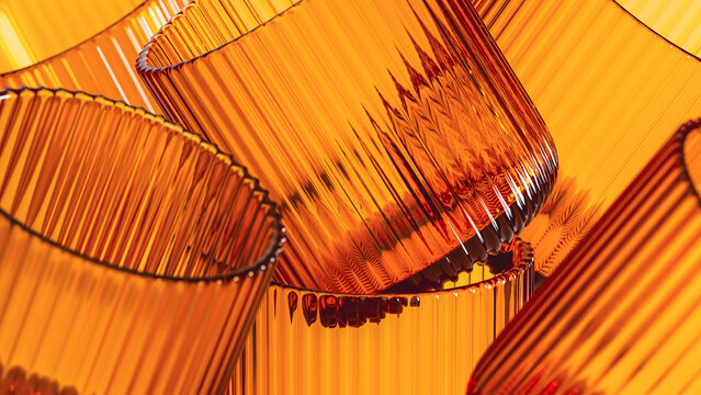 Transparent colored glass cups create a vibrant still life scene