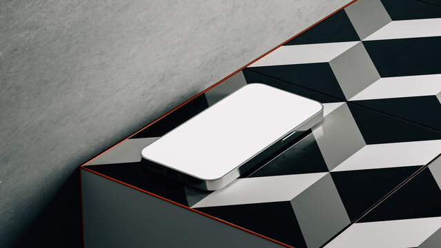 Mobile device display in modern interior design setting