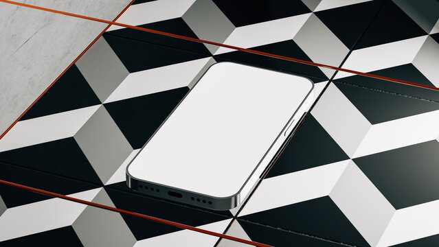 Mobile device display in modern interior design setting