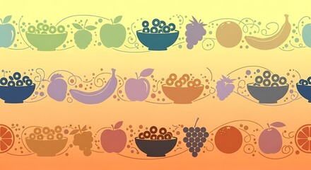 Colorful Fruit and Cereal Border Design for Food Themed Backgrounds