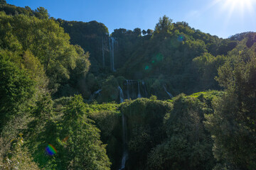 Reduced Flow of Marmore Waterfalls Viewed from Lower Belvedere