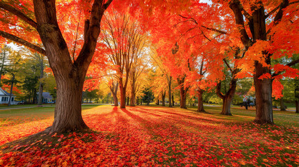 Vibrant fall colors create a peaceful park scene