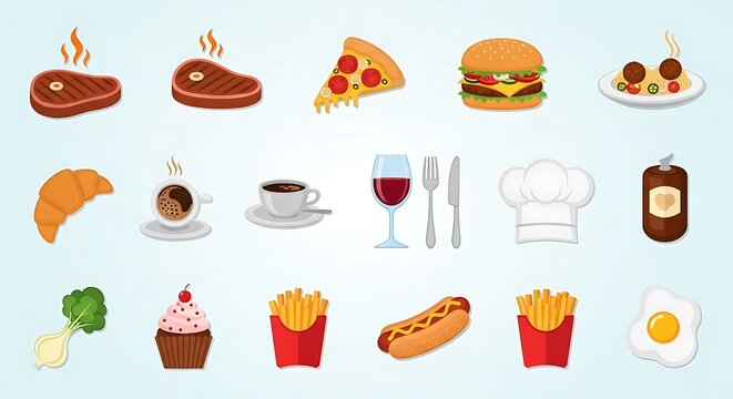 Delicious food icons for restaurant menu or food delivery service ads - Powered by Adobe