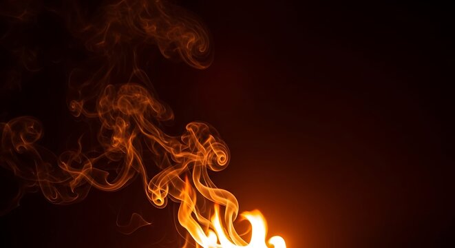 Dramatic orange smoke plume against a dark gradient background with copy space