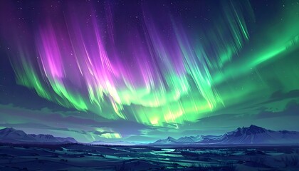 Aurora Borealis Over a Wintry Landscape A Symphony of Colors in the Night Sky