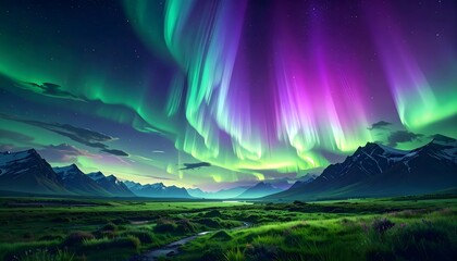 Spectacular Aurora Borealis Dance Over Mountains A Vibrant Display of Lights and Nature's Beauty