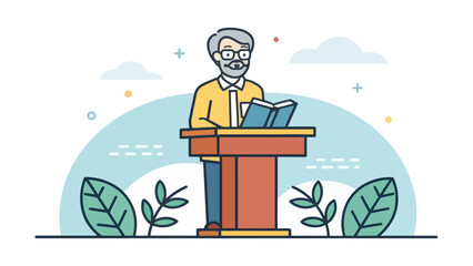 A lecturer giving a presentation from a podium