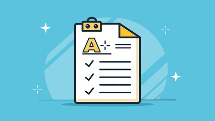 Illustrated paper showing A+ grade and successful checklist