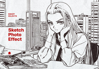 Ink Sketch Photo Effect Mockup