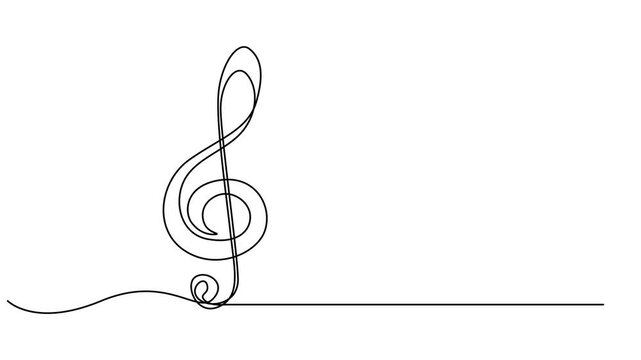 music sign animation continuous one line drawing, Melody and notes. One line drawing animation with alpha channel, Jew's harp treble clef and musical note one line art animation.