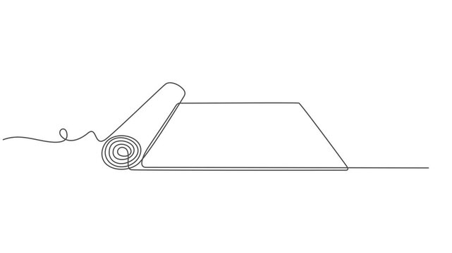 Continuous one line drawing mattress. Fitness equipment concept. Single line draw design vector graphic illustration animation, Continuous one line drawing of yoga mat fitness equipment concept vector