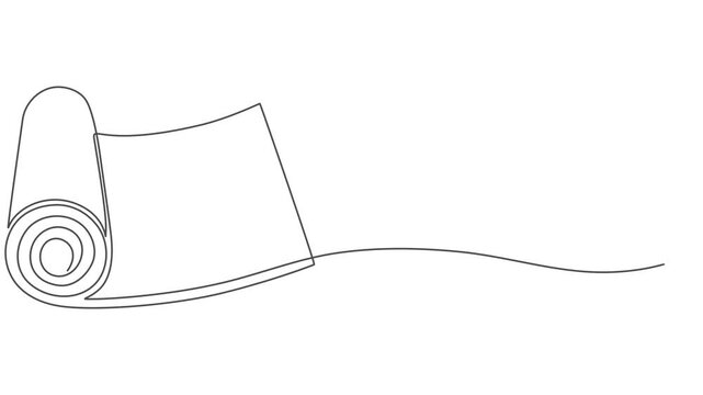 Continuous one line drawing mattress. Fitness equipment concept. Single line draw design vector graphic illustration animation, Continuous one line drawing of yoga mat fitness equipment concept vector