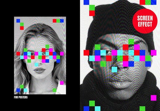 Screen Glitch Poster Photo Effect Mockup