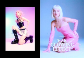 Y2K Glowing Poster Photo Effect Mockup
