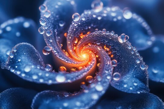 Close up of water droplets on a blue rose. - Powered by Adobe