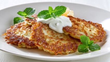 A plate of golden potato pancakes.