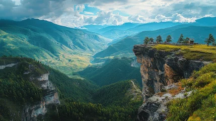 Handdoek met foto Grijs Bhutan landscape Himalayan valleys and steep cliffs beautiful nature view  © vik173
