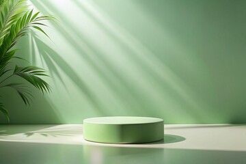Empty Green Podium on Pastel Background for Product Display - Mockup