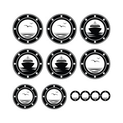 Porthole with ship and sea representing nautical theme