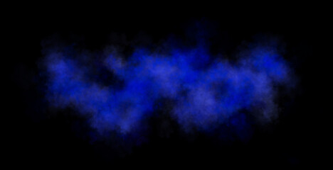 Blue smoke cloud on transparent background spreading horizontally in the air with soft texture and realistic motion