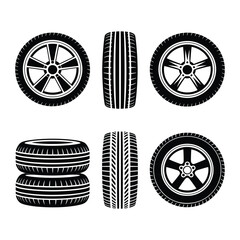 Collection of tires in black and white style