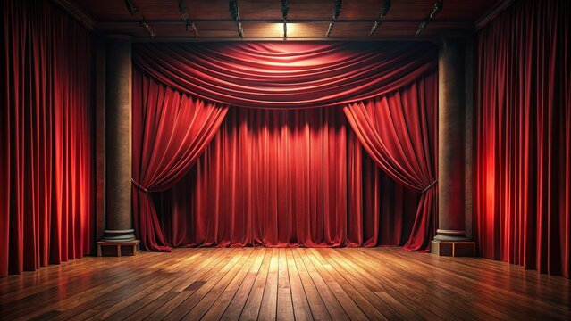 Empty Stage, Red Curtain, Theater, Comedy Club, Surreal Photography