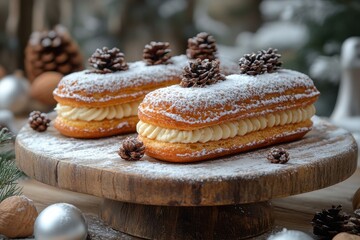 dough pastries on wooden board.