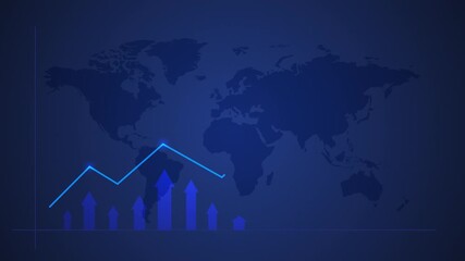 Bar graph, increase value, business and finance concept, global economic chart, blue color world map background, stock market interest rate change - Powered by Adobe