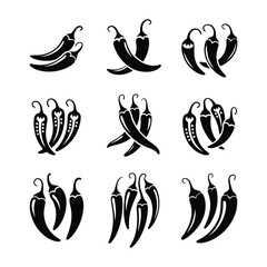 Collection of chili pepper silhouettes for design use