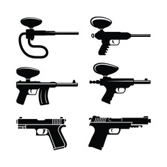 Collection of paintball gun silhouettes for design use