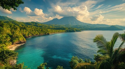 Vanuatu landscape volcanoes and South Pacific waters beautiful nature view