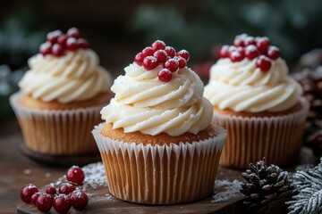 cupcakes with cream frosting and cranberry sprinkles.