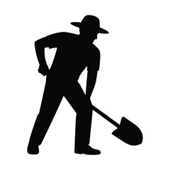 Silhouette of a farmer digging with a shovel