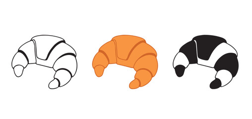Delicious breakfast croissant illustrations in outline, vibrant color, and monochrome styles