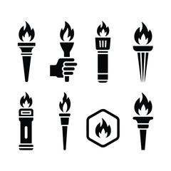 Collection of torch icons with flame vector illustration