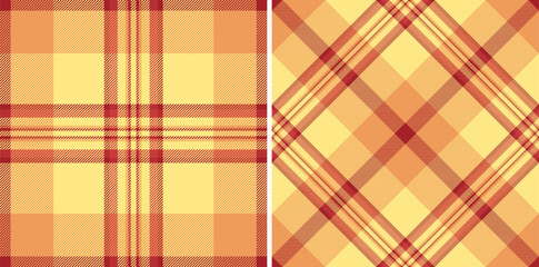 Plaid vector tartan of texture seamless textile with a fabric pattern check background. Set in warm colors for stylish wrapping options and gifts.