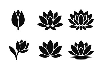 Silhouette lotus flower icons set for minimalist design projects
