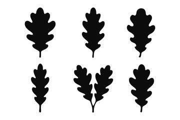 Obraz premium Set of black oak leaf silhouettes in various shapes for nature and design themes