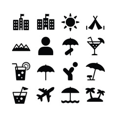 Summer vacation icon set with black color