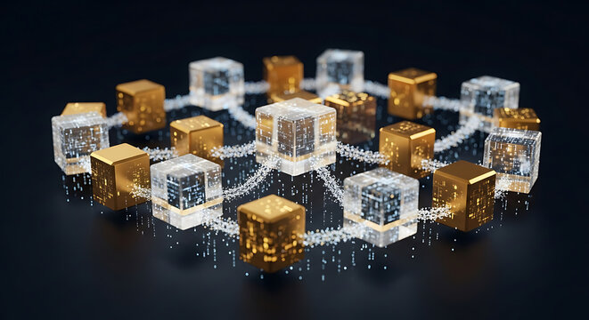 Blockchain Technology Concept, Digital Chain Of Blocks Connected, Cryptocurrency Background