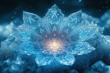 Blue flower with glowing center.